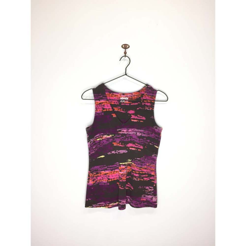 Koppen Athletic Tank Top V-Neck Purple Brown Abstract Stripe Women's Medium
